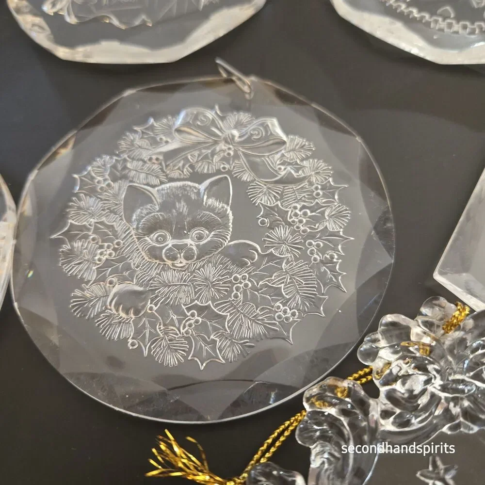 13 Vintage 1980s - 90s  Acrylic (Clear) Etched Ornaments